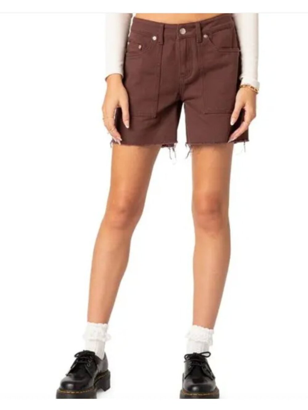 EDIKTED boyfriend denim carpenter shorts in brown size S